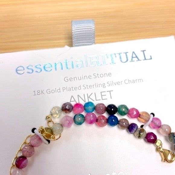 Essential Ritual Genuine Stone 18k Gold Plated Sterling Silver Charm Anklet - Picture 5 of 15